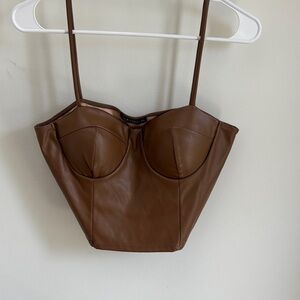 Elegant Brown Leather Bodysuit